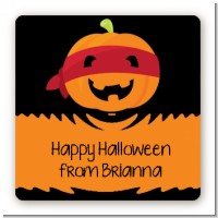 Jack O Lantern Superhero - Square Personalized Halloween Sticker Labels
