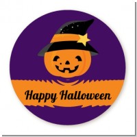 Jack O Lantern Witch - Round Personalized Halloween Sticker Labels