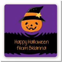 Jack O Lantern Witch - Square Personalized Halloween Sticker Labels