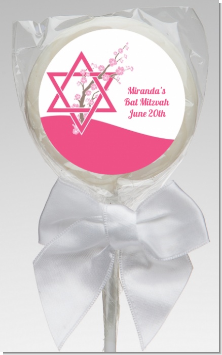 Jewish Star of David Cherry Blossom - Personalized Bar / Bat Mitzvah Lollipop Favors