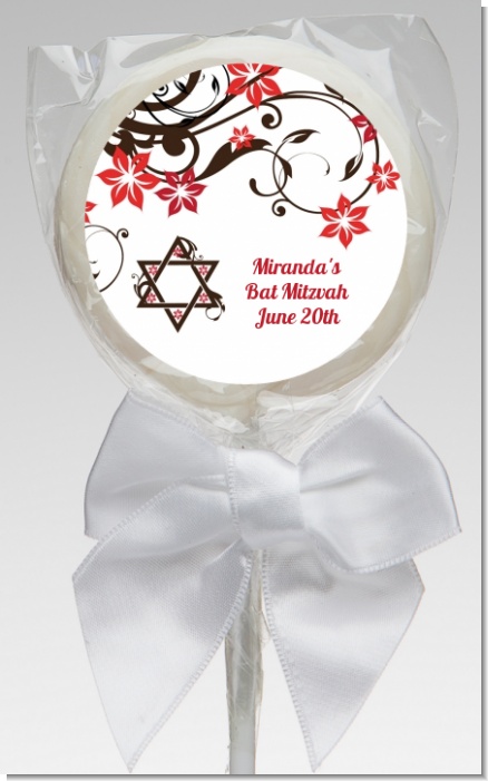 Jewish Star Of David Floral Blossom - Personalized Bar / Bat Mitzvah Lollipop Favors