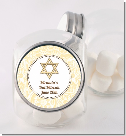 Jewish Star of David Yellow & Brown - Personalized Bar / Bat Mitzvah Candy Jar