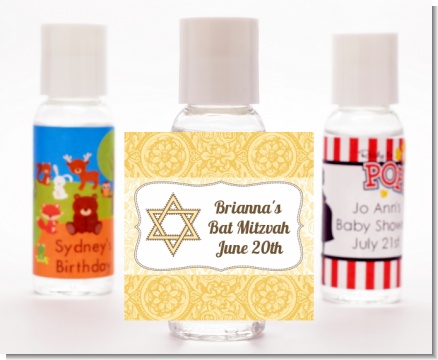 Jewish Star of David Yellow & Brown - Personalized Bar / Bat Mitzvah Hand Sanitizers Favors