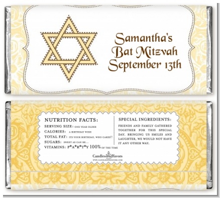 Jewish Star of David Yellow & Brown - Personalized Bar / Bat Mitzvah Candy Bar Wrappers