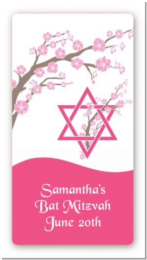Jewish Star of David Cherry Blossom - Custom Rectangle Bar / Bat Mitzvah Sticker/Labels