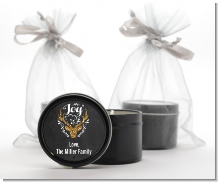 Joy Oh Deer Gold Glitter - Christmas Black Candle Tin Favors