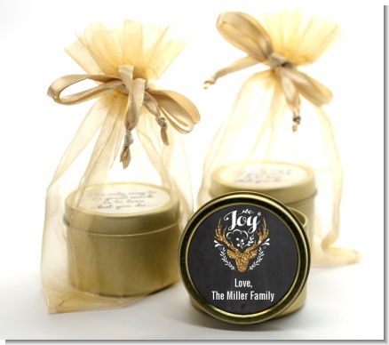 Joy Oh Deer Gold Glitter - Christmas Gold Tin Candle Favors