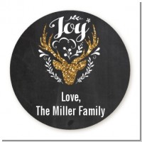 Joy Oh Deer Gold Glitter - Round Personalized Christmas Sticker Labels