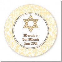 Jewish Star of David Yellow & Brown - Round Personalized Bar / Bat Mitzvah Sticker Labels