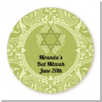 Jewish Star of David Sage Green - Round Personalized Bar / Bat Mitzvah Sticker Labels