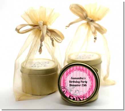 Juicy Couture Inspired - Birthday Party Gold Tin Candle Favors