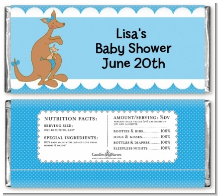 Kangaroo Blue - Personalized Baby Shower Candy Bar Wrappers