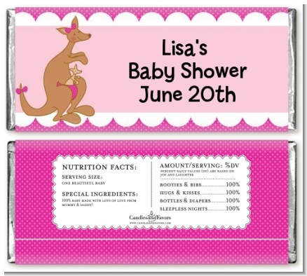 Kangaroo Pink - Personalized Baby Shower Candy Bar Wrappers