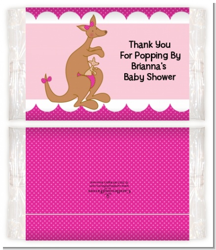 Kangaroo Pink - Personalized Popcorn Wrapper Baby Shower Favors