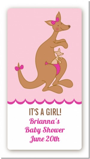 Kangaroo Pink - Custom Rectangle Baby Shower Sticker/Labels