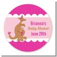 Kangaroo Pink - Round Personalized Baby Shower Sticker Labels thumbnail