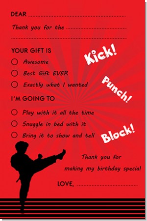 Karate Kid - Birthday Party Fill In Thank You Cards