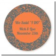 Grey & Orange - Round Personalized Bridal Shower Sticker Labels thumbnail