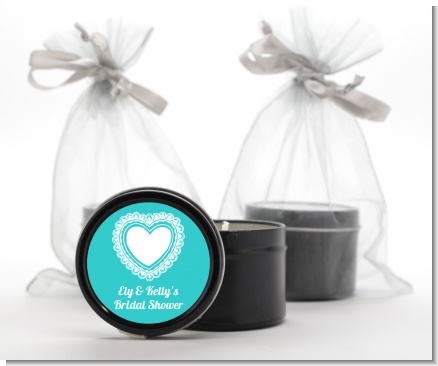 Lace of Hearts - Bridal Shower Black Candle Tin Favors