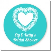 Lace of Hearts - Round Personalized Bridal Shower Sticker Labels