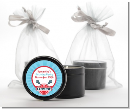 Lacrosse - Birthday Party Black Candle Tin Favors
