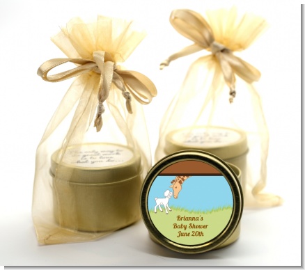 Lamb & Giraffe - Baby Shower Gold Tin Candle Favors