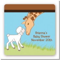 Lamb & Giraffe - Square Personalized Baby Shower Sticker Labels