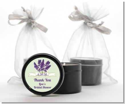 Lavender Flowers - Bridal Shower Black Candle Tin Favors