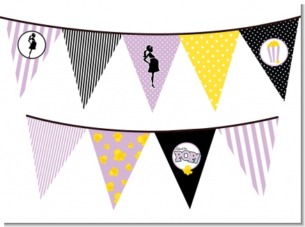 Ready To Pop Purple - Baby Shower Themed Pennant Set
