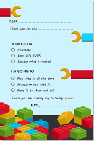 Building Blocks - Birthday Party Fill In Thank You Cards
