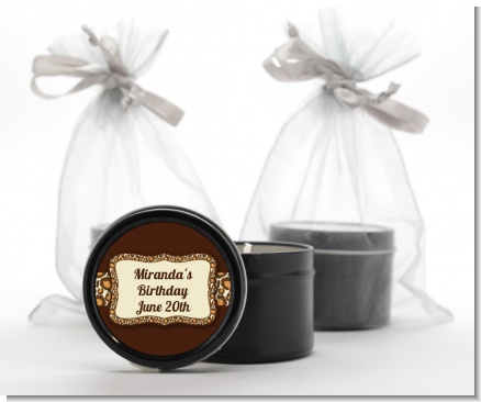 Leopard Brown - Birthday Party Black Candle Tin Favors