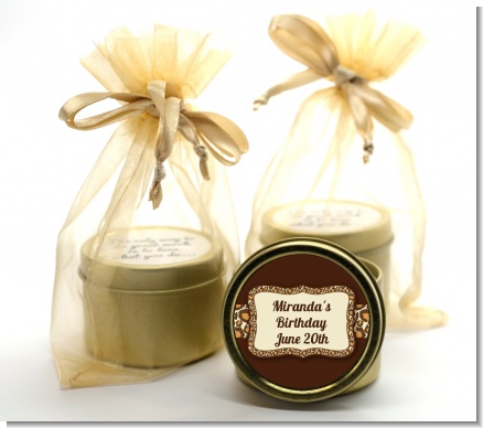 Leopard Brown - Birthday Party Gold Tin Candle Favors