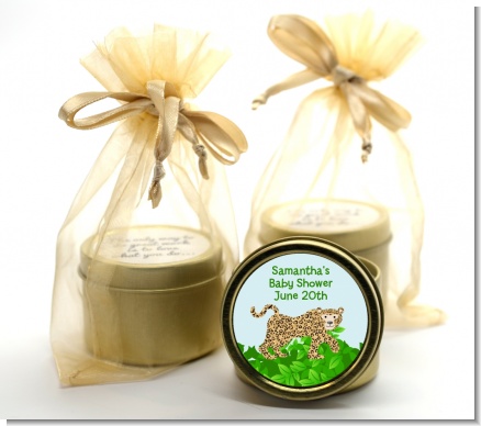 Leopard - Baby Shower Gold Tin Candle Favors