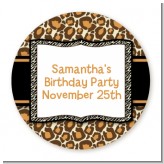 Leopard & Zebra Print - Round Personalized Birthday Party Sticker Labels