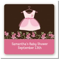 Little Girl Outfit - Square Personalized Baby Shower Sticker Labels