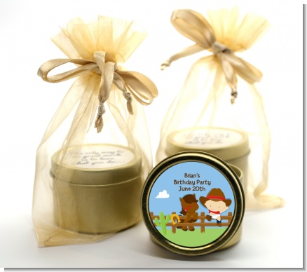 Little Cowboy - Baby Shower Gold Tin Candle Favors