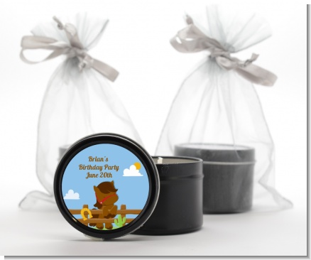 Little Cowboy Horse - Birthday Party Black Candle Tin Favors