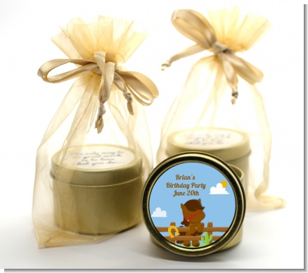 Little Cowboy Horse - Birthday Party Gold Tin Candle Favors