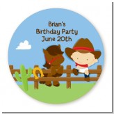 Little Cowboy - Round Personalized Birthday Party Sticker Labels