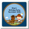 Little Cowboy - Square Personalized Birthday Party Sticker Labels thumbnail
