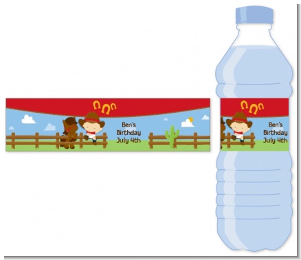 Little Cowboy - Personalized Birthday Party Water Bottle Labels