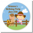 Little Cowgirl - Round Personalized Birthday Party Sticker Labels thumbnail