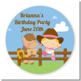 Little Cowgirl - Round Personalized Birthday Party Sticker Labels