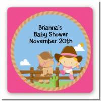 Little Cowgirl - Square Personalized Baby Shower Sticker Labels