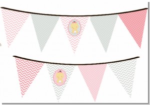 It's A Girl Chevron Asian - Baby Shower Themed Pennant Set