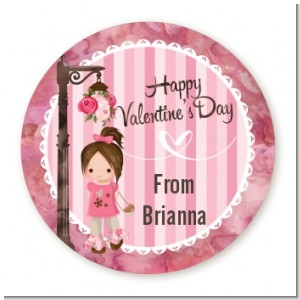 Little Girl - Round Personalized Valentines Day Sticker Labels