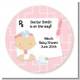 Little Girl Doctor On The Way - Round Personalized Baby Shower Sticker Labels thumbnail