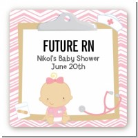Little Girl Nurse On The Way - Square Personalized Baby Shower Sticker Labels