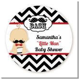 Little Man Mustache Black/Grey - Round Personalized Baby Shower Sticker Labels