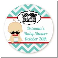 Little Man Mustache - Round Personalized Baby Shower Sticker Labels